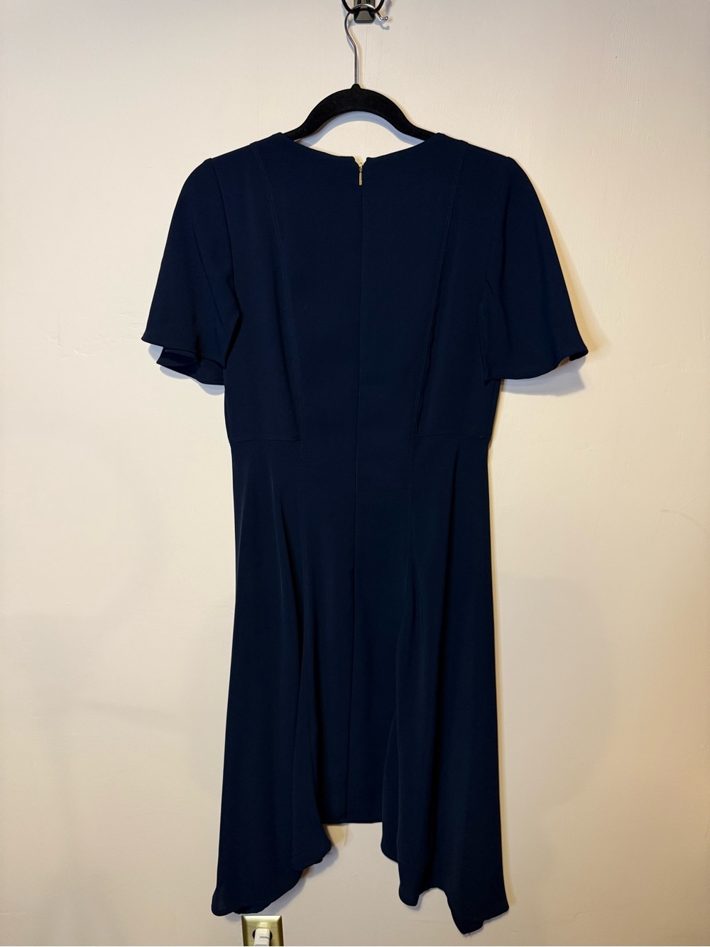 Donna Karan Navy Blue Short Sleeve Asymmetrical Handkerchief A Line Dress Sz 4 - Picture 6 of 9